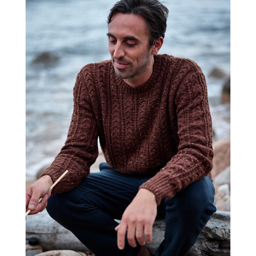 Wellen x Huckberry Seawool Fisherman Crewneck Knit Speckled Sweater In Brown XL